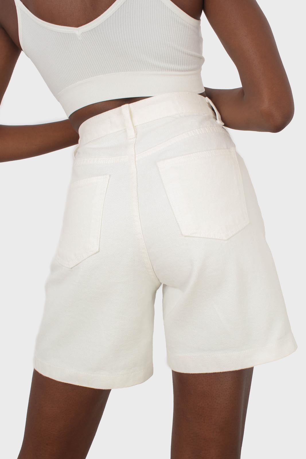 White denim double button shorts_2