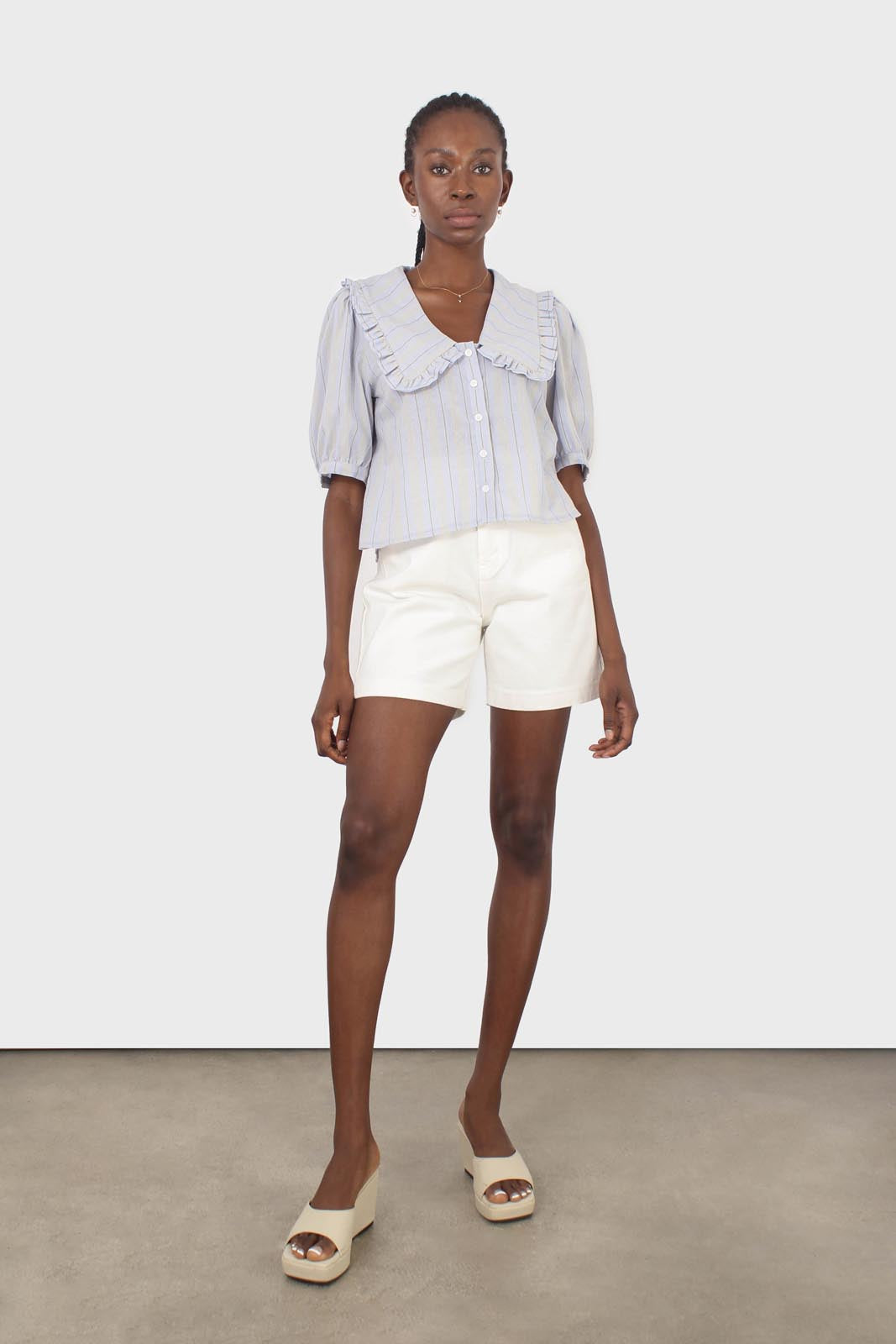 Blue striped oversized collar blouse_2