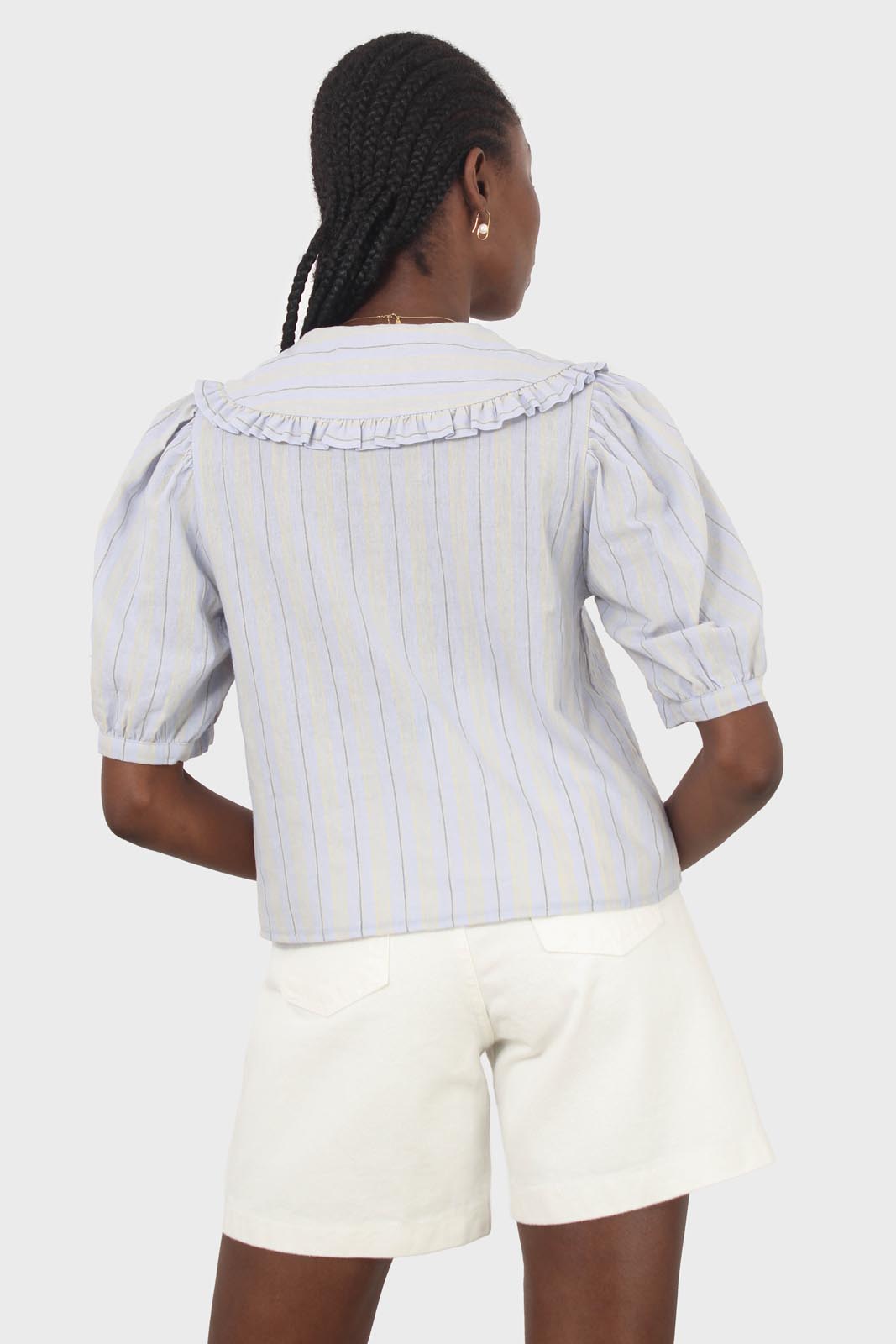 Blue striped oversized collar blouse_3