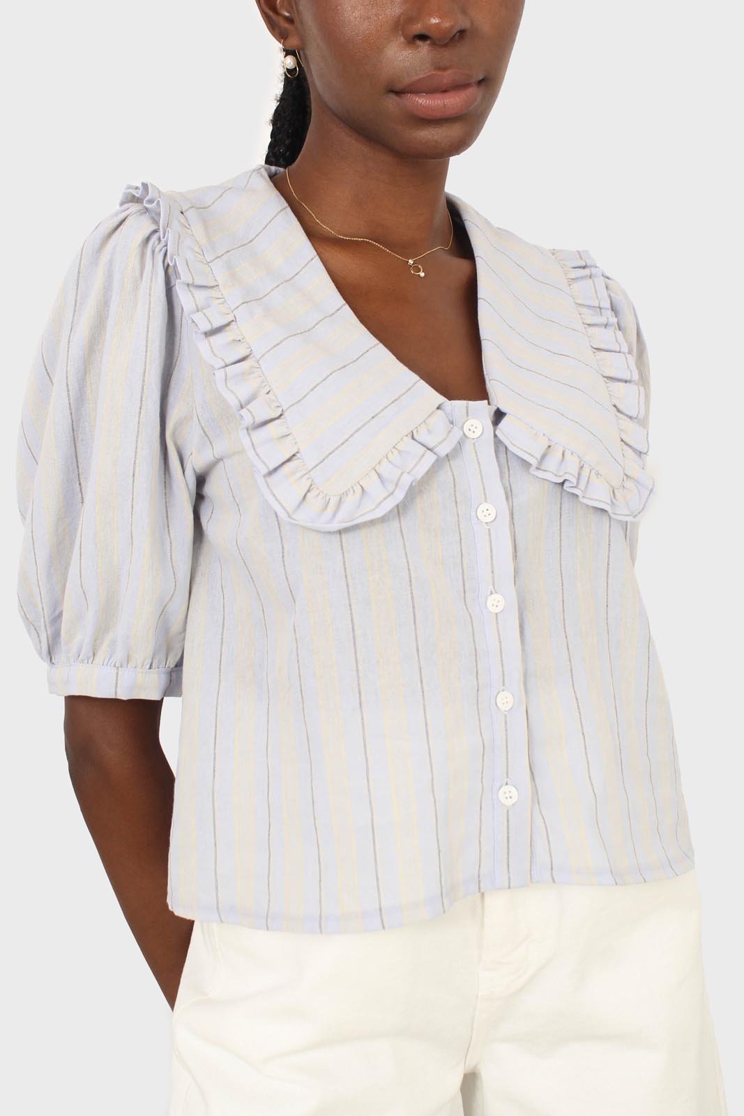 Blue striped oversized collar blouse_7