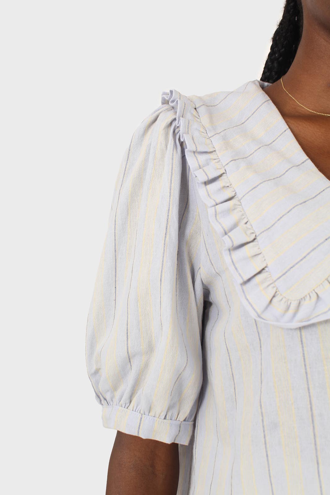 Blue striped oversized collar blouse_5