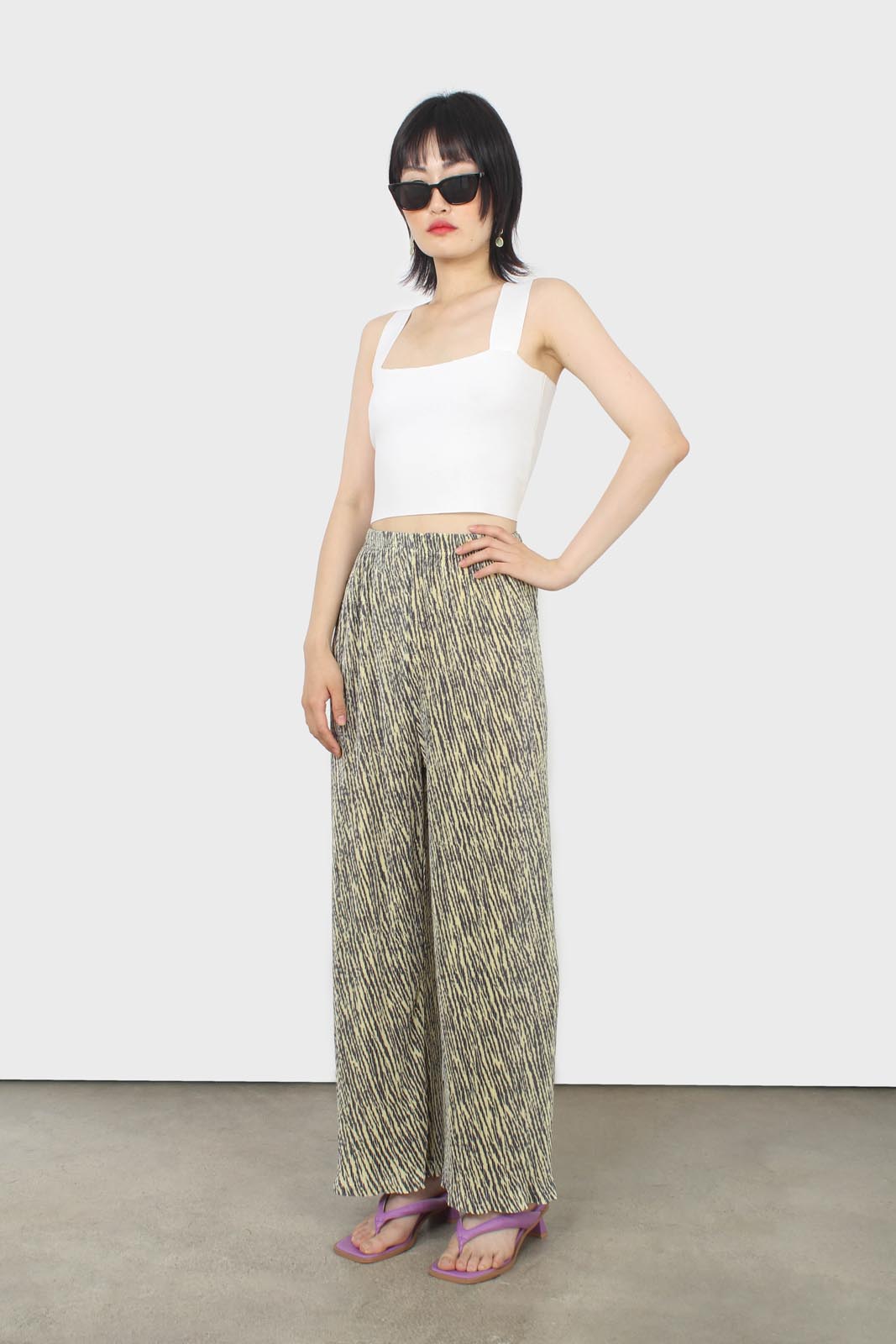 Yellow and grey zebra micro pleated trousers_7