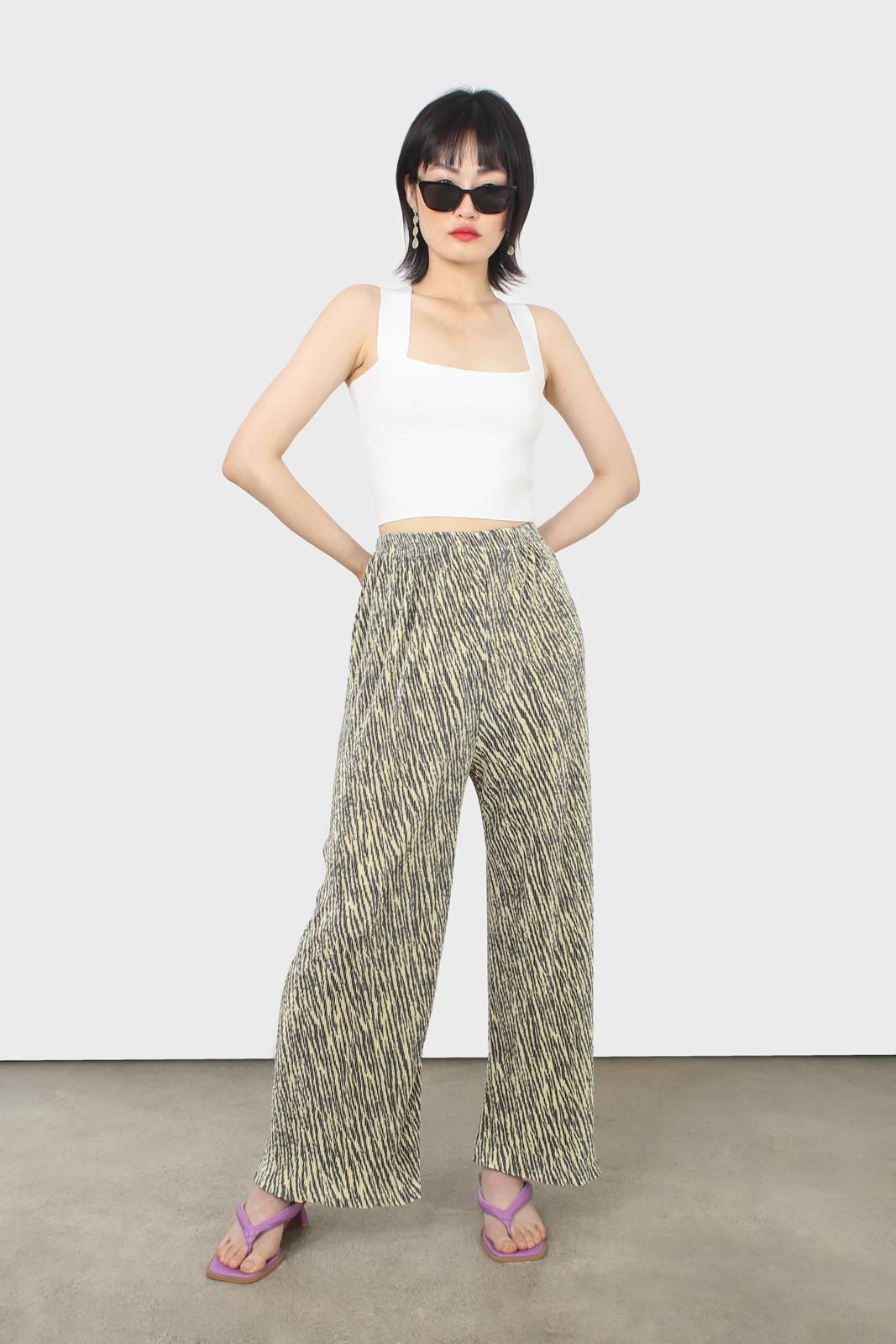 Yellow and grey zebra micro pleated trousers_1