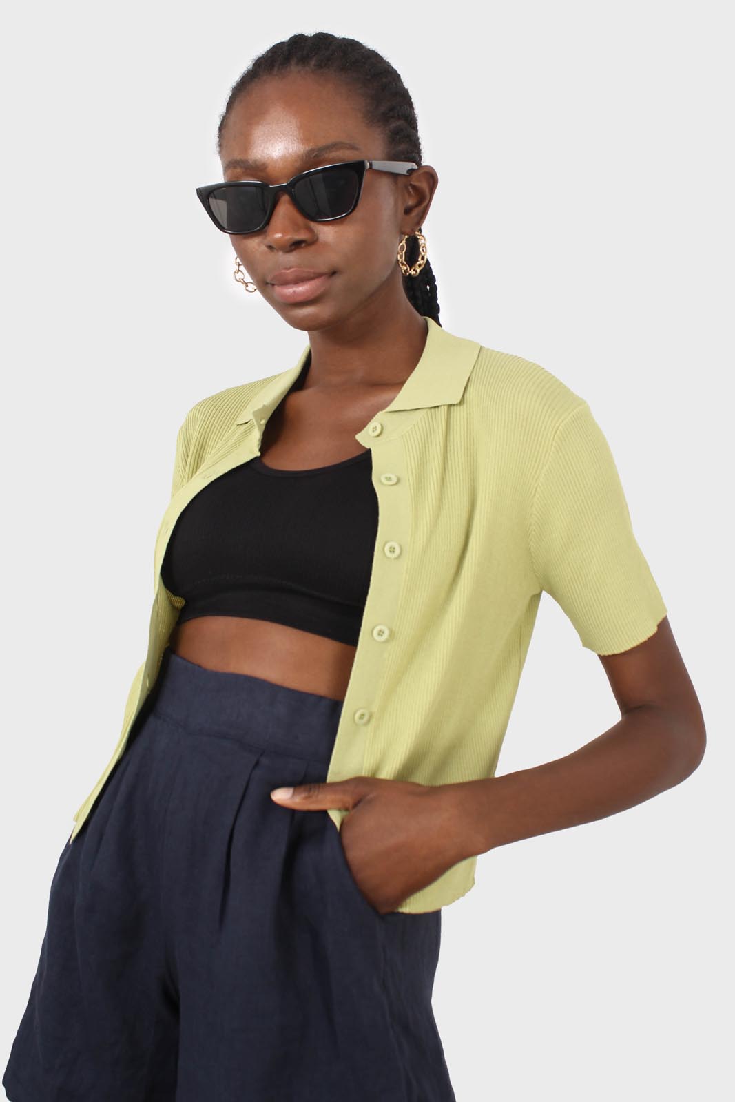 Navy linen blended shorts_7