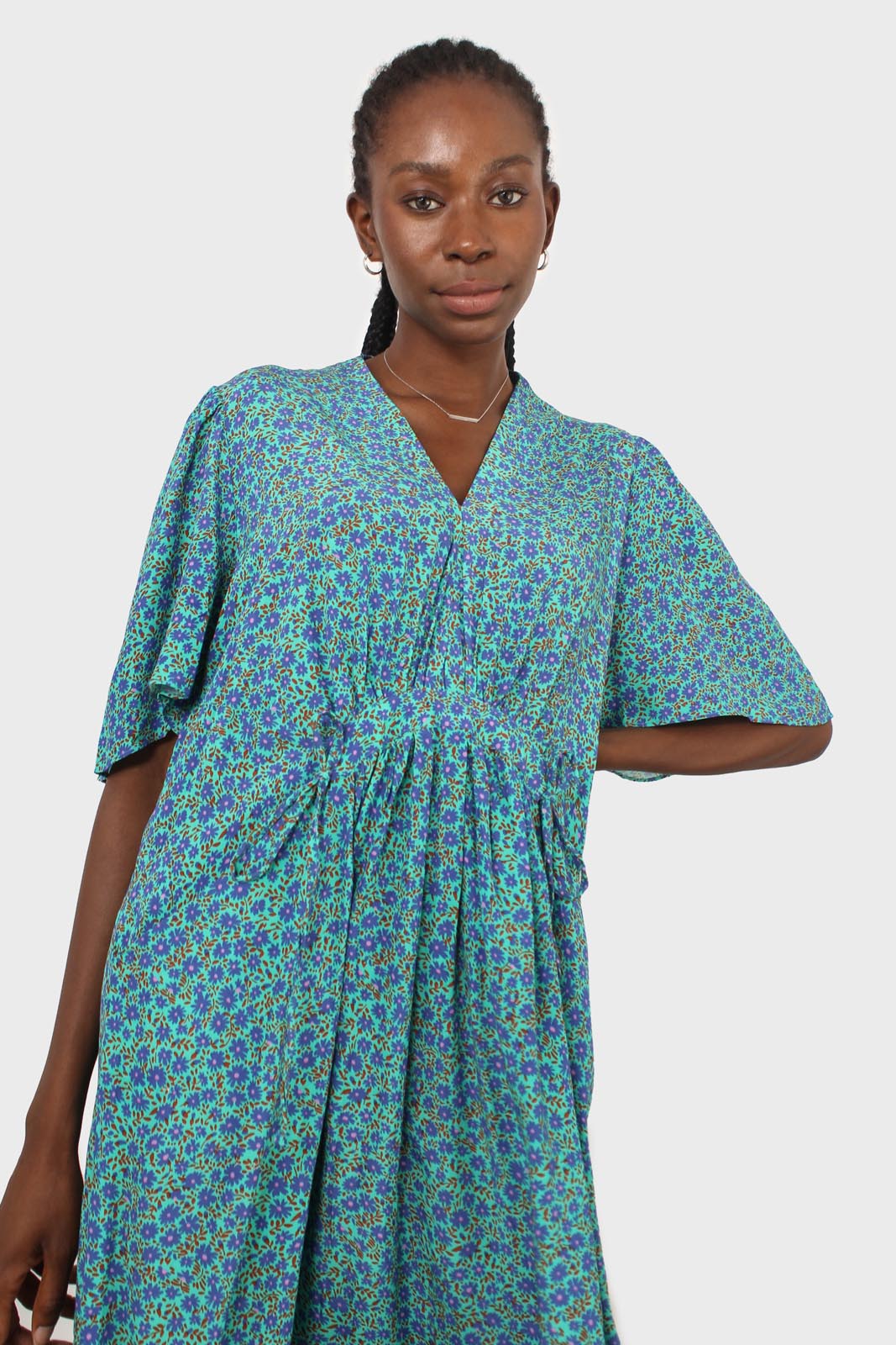 Blue floral print tie back maxi dress_11