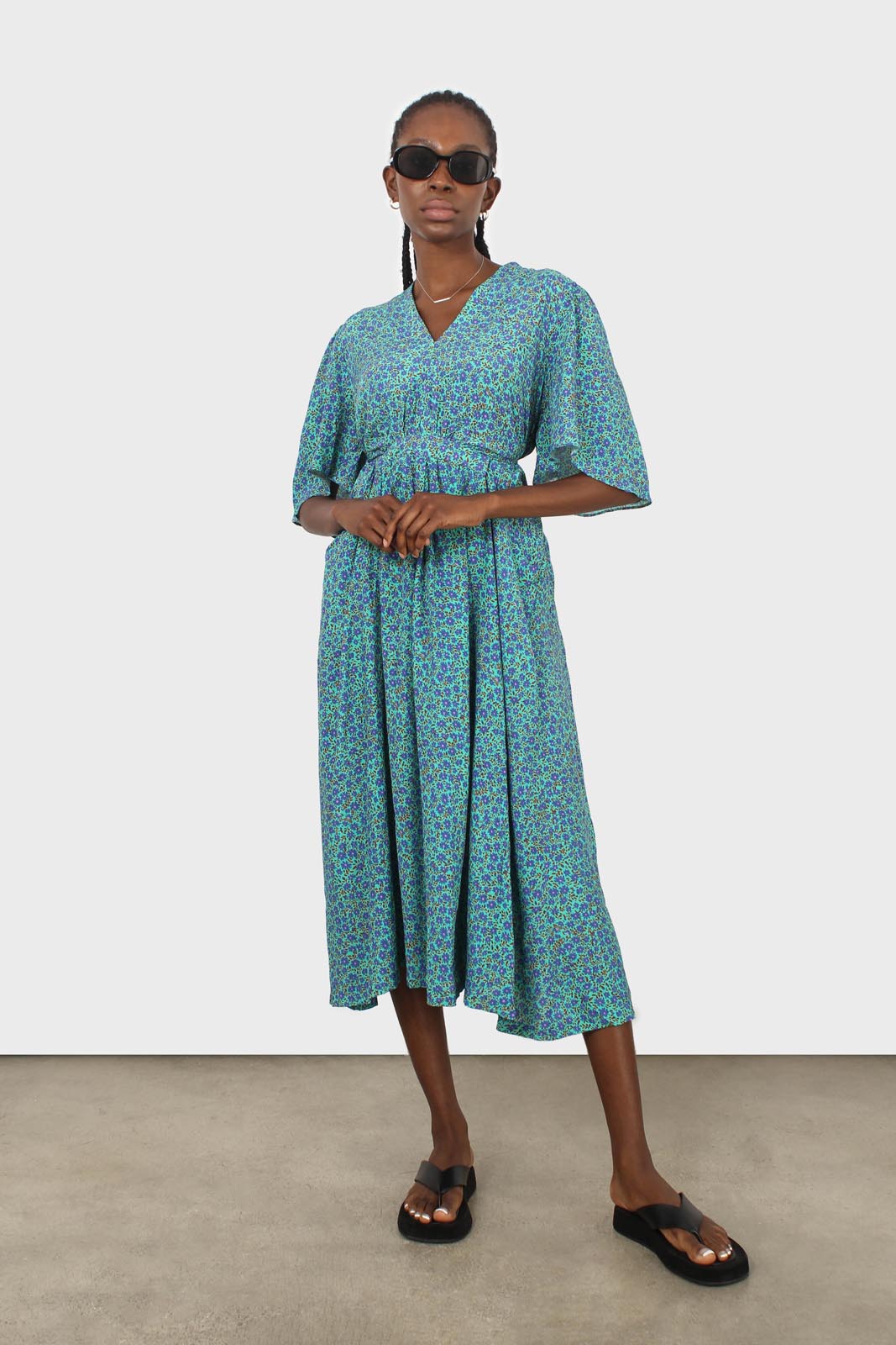 Blue floral print tie back maxi dress_1