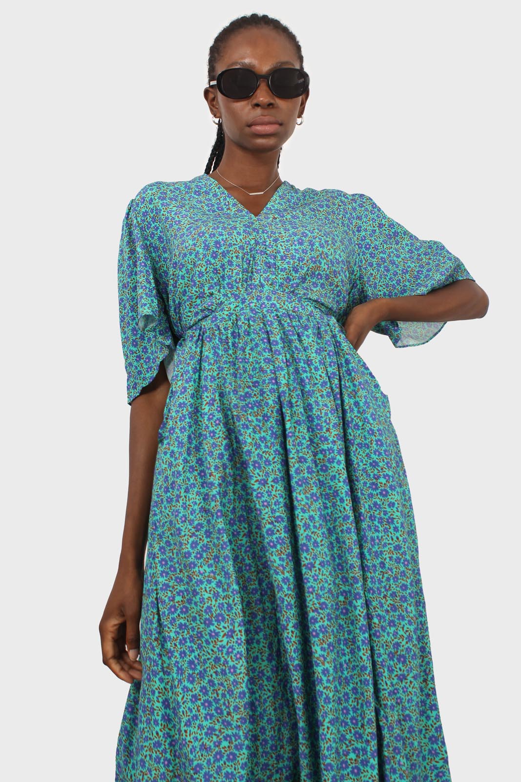 Blue floral print tie back maxi dress_4