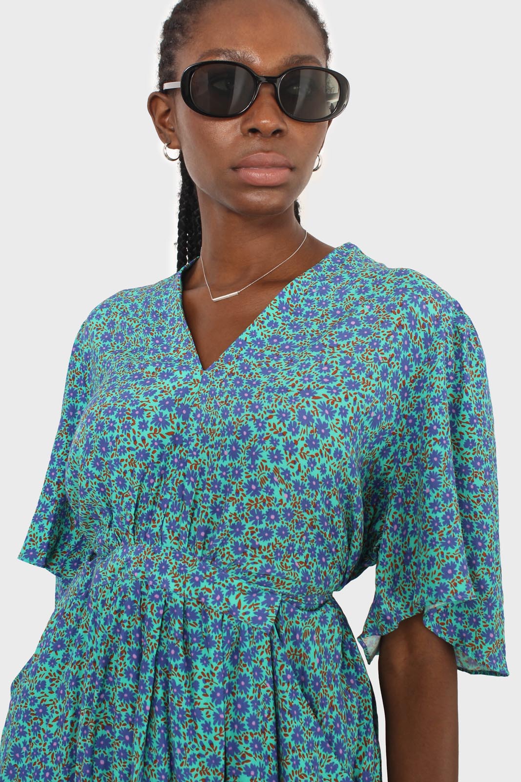 Blue floral print tie back maxi dress_7