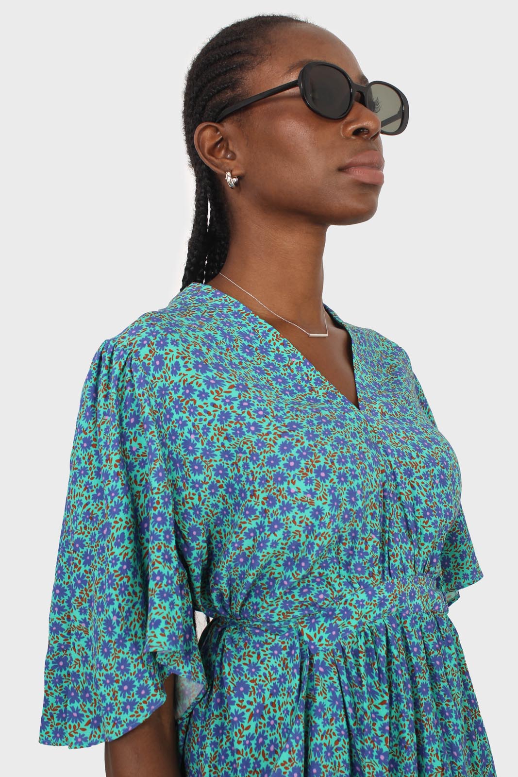 Blue floral print tie back maxi dress_8