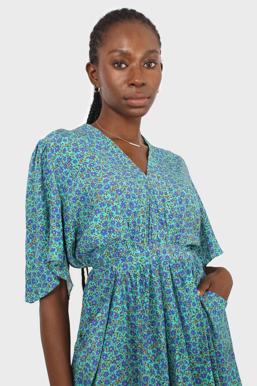 Blue floral print tie back maxi dress_10