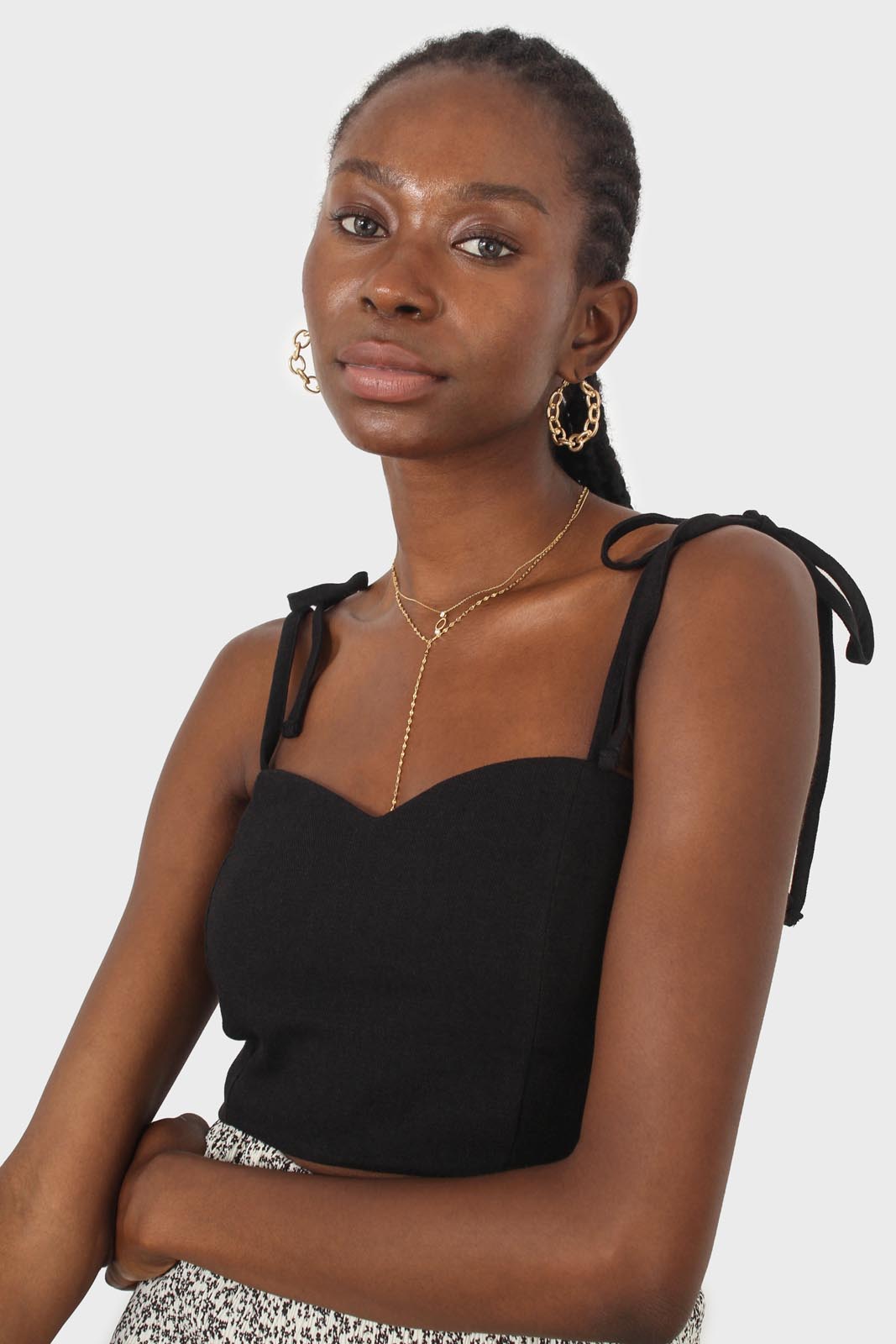 Black ruched back tie strap bustier_7