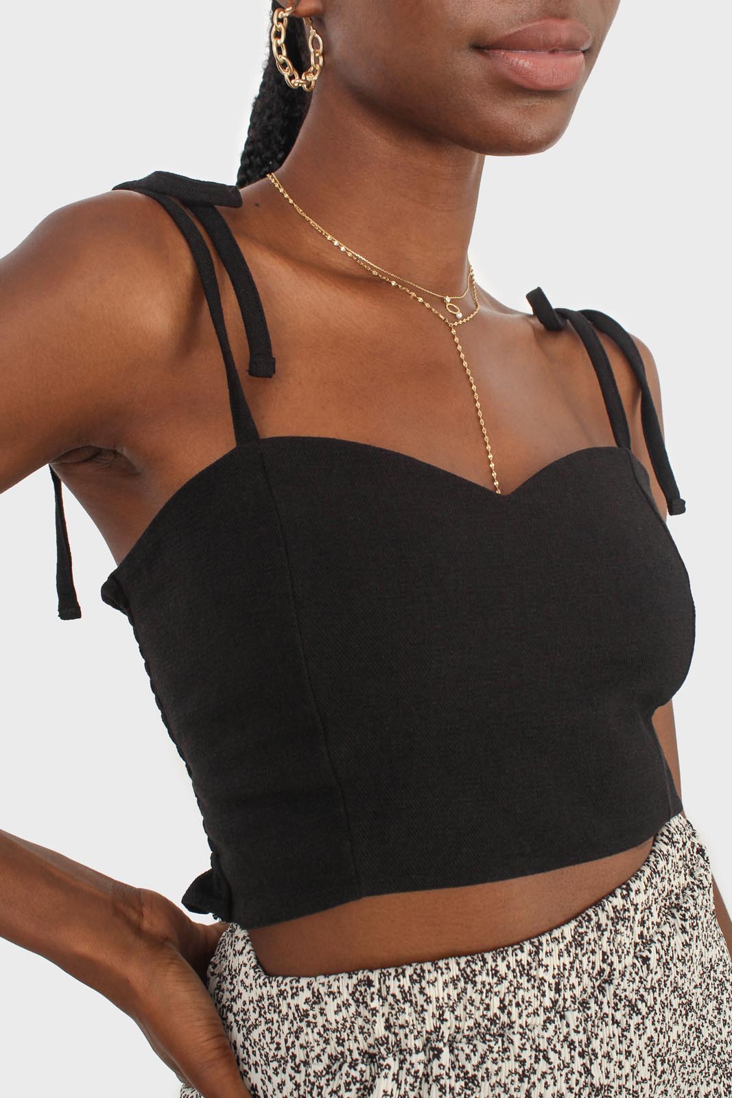 Black ruched back tie strap bustier_4