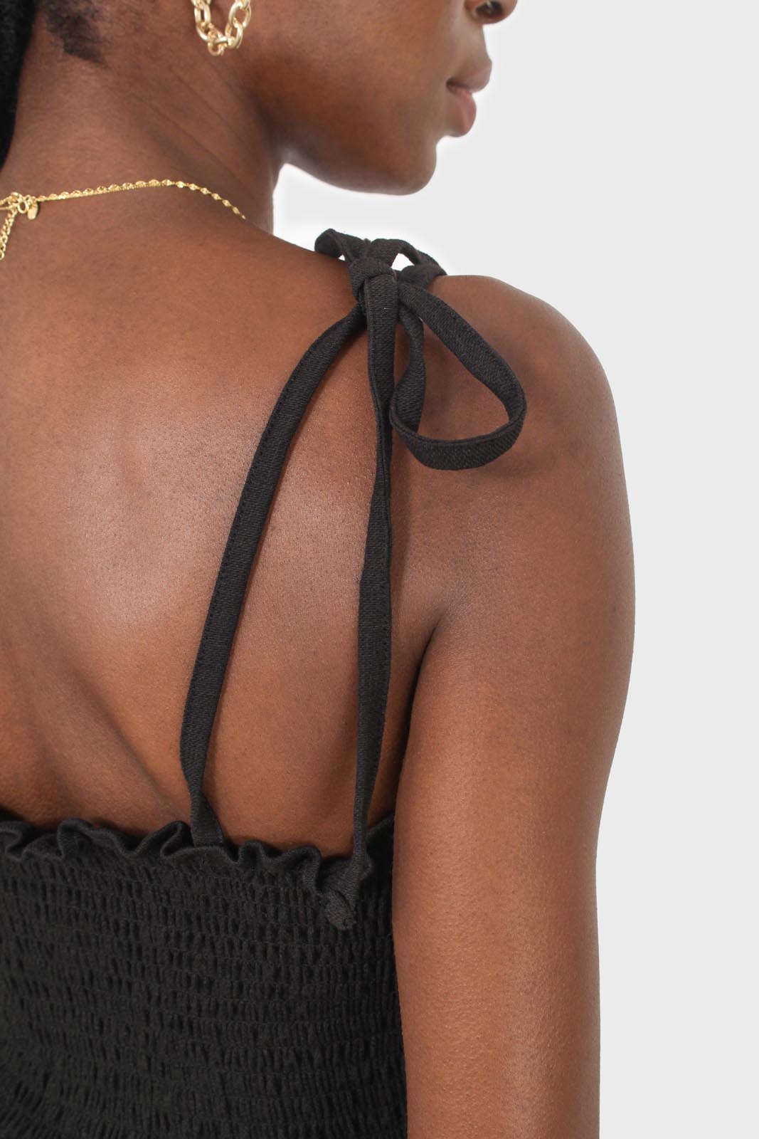 Black ruched back tie strap bustier_5