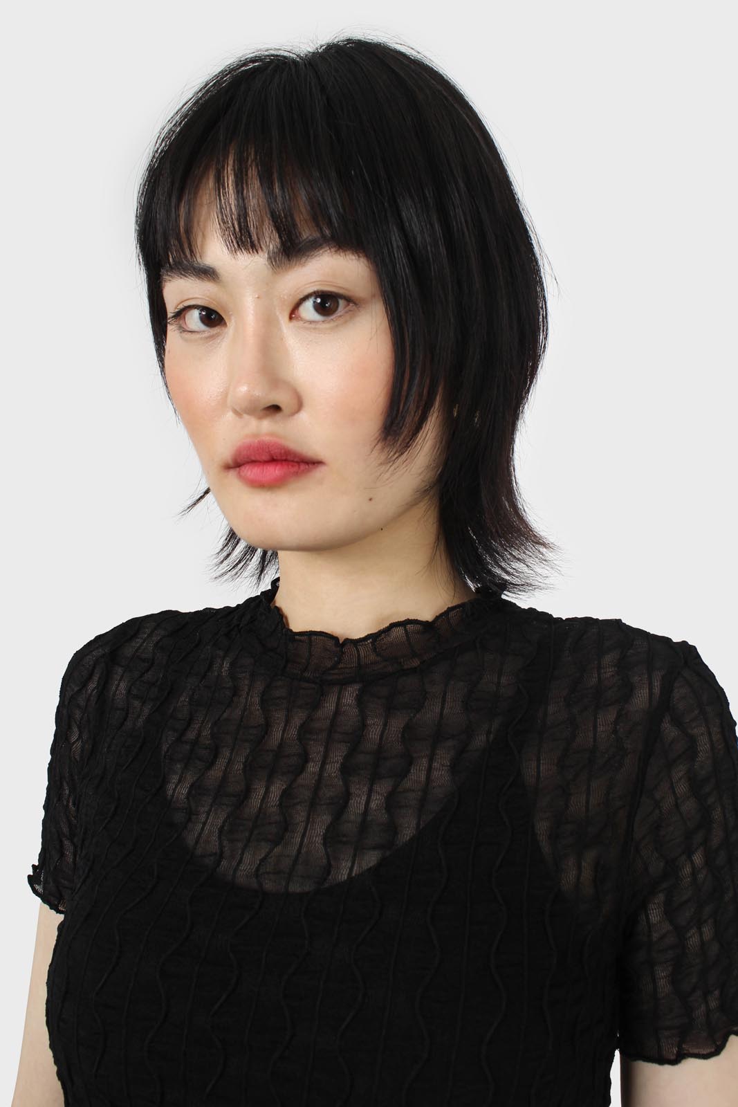 Black wave patterned semi sheer top_3