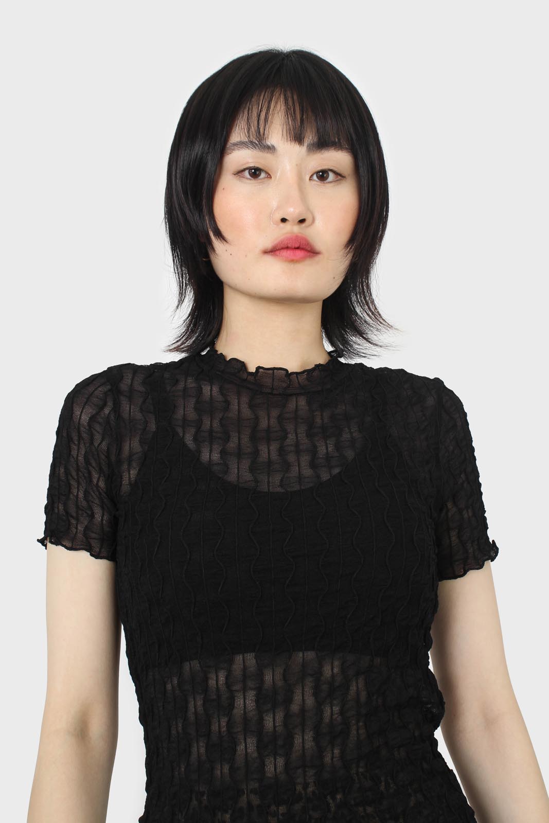 Black wave patterned semi sheer top_7