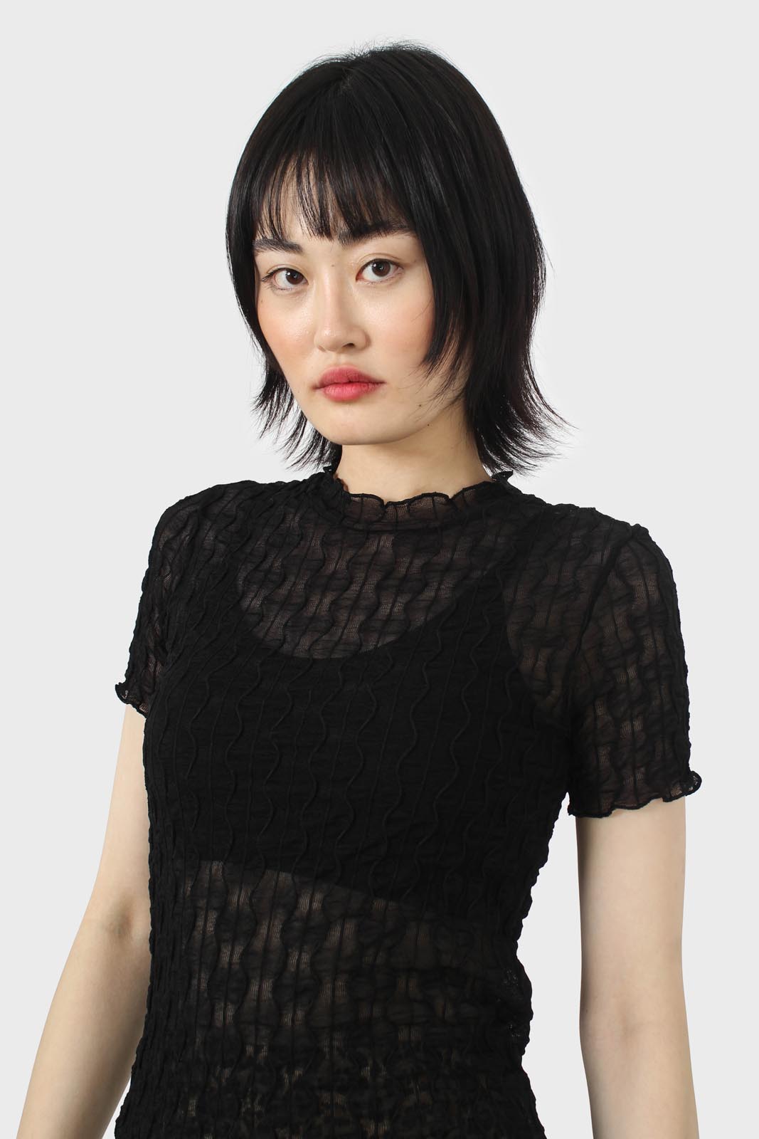 Black wave patterned semi sheer top_8