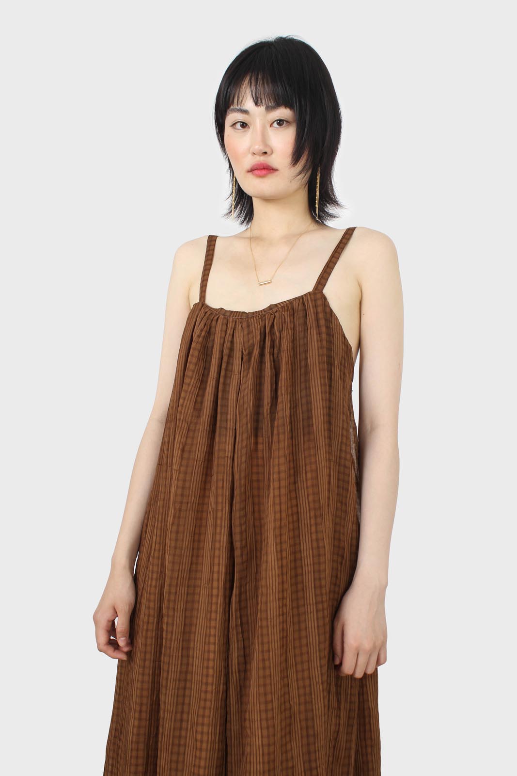 Brown gingham flared leg jumpsuit_9