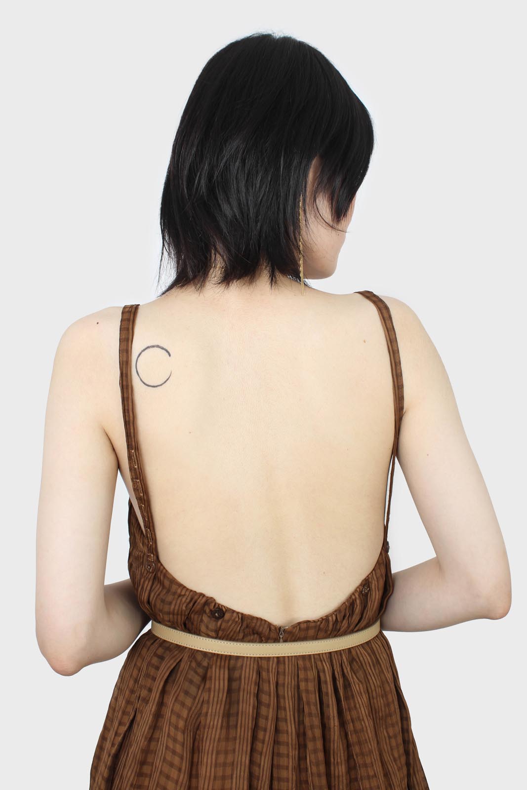 Brown gingham flared leg jumpsuit_7