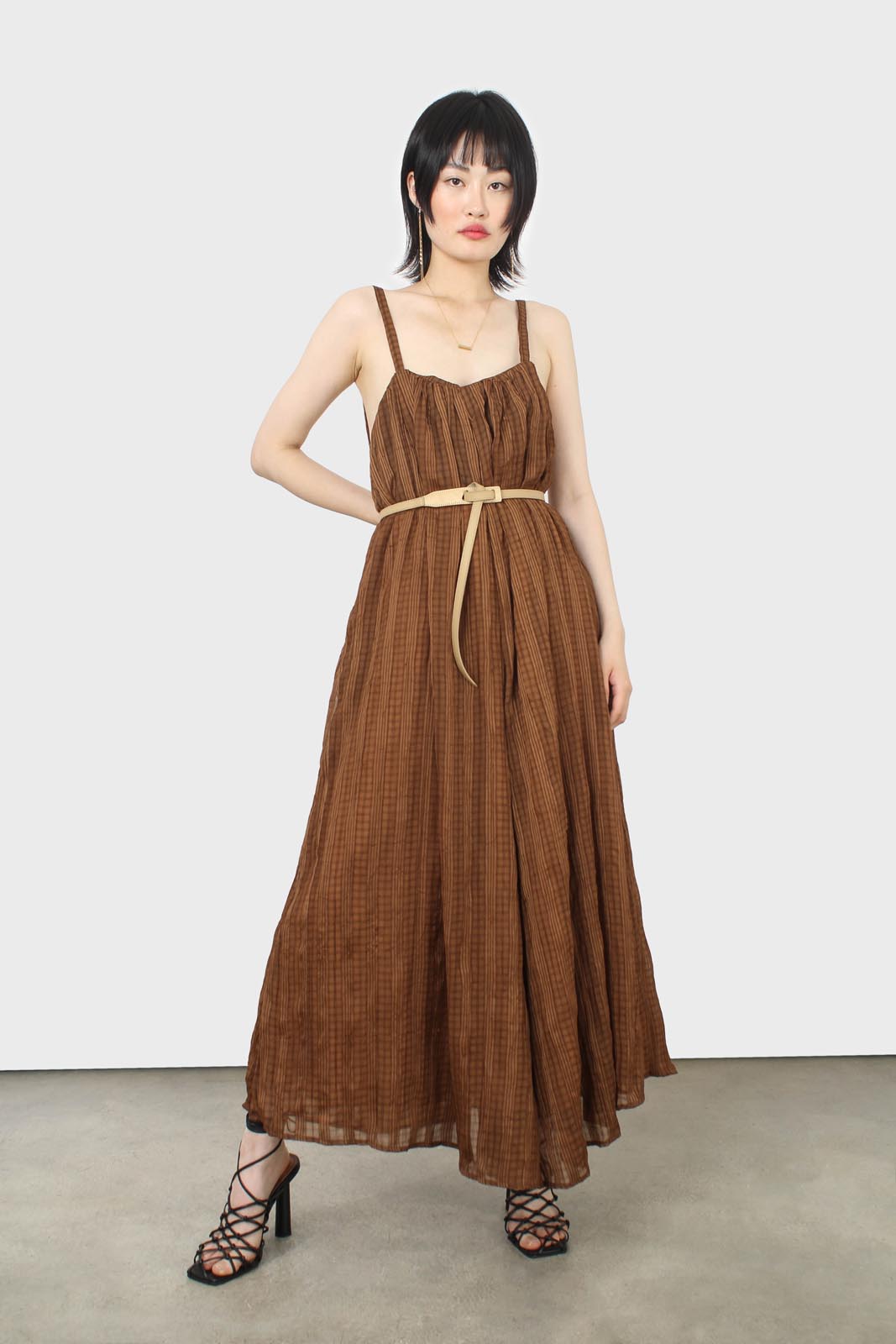 Brown gingham flared leg jumpsuit_3