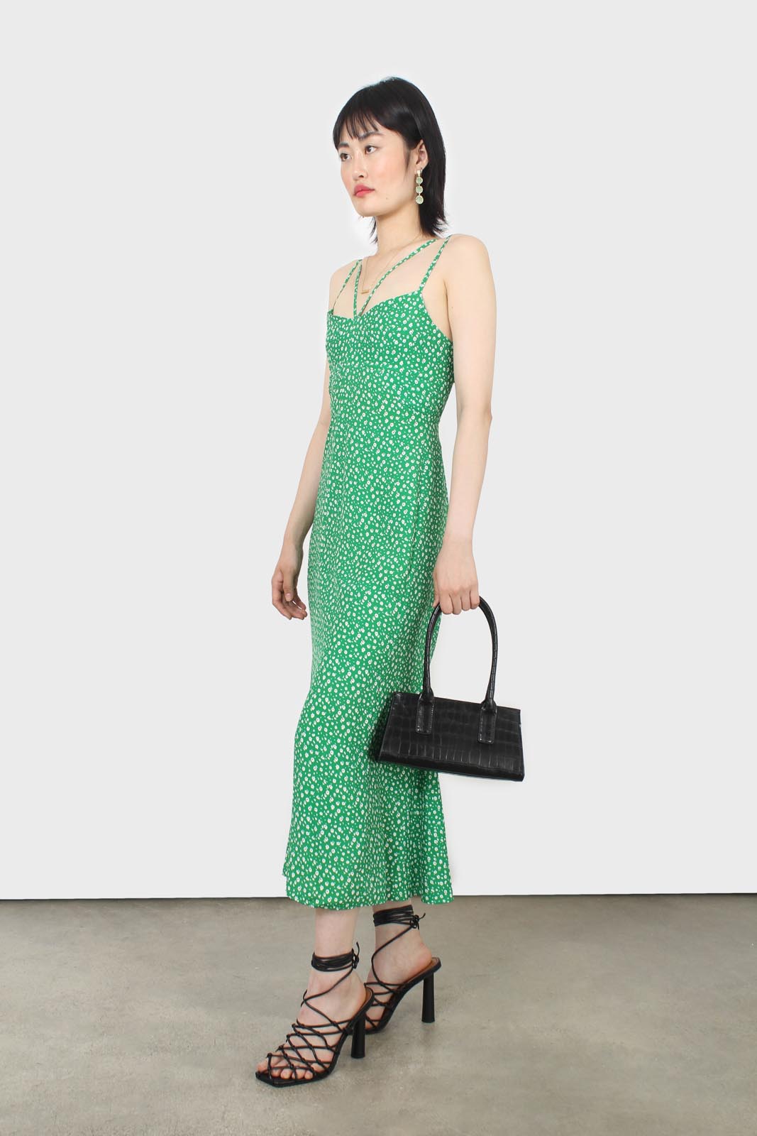 Green floral open back strappy midi dress_20