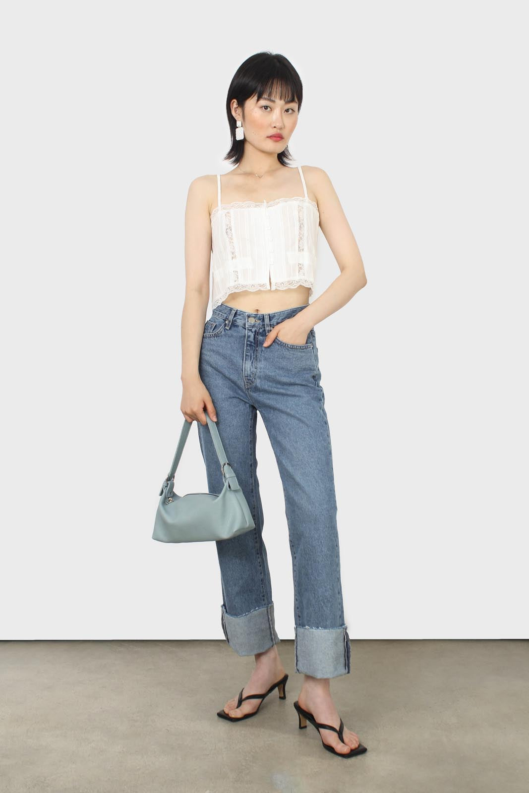 Ivory lace trim button front strappy cami_1