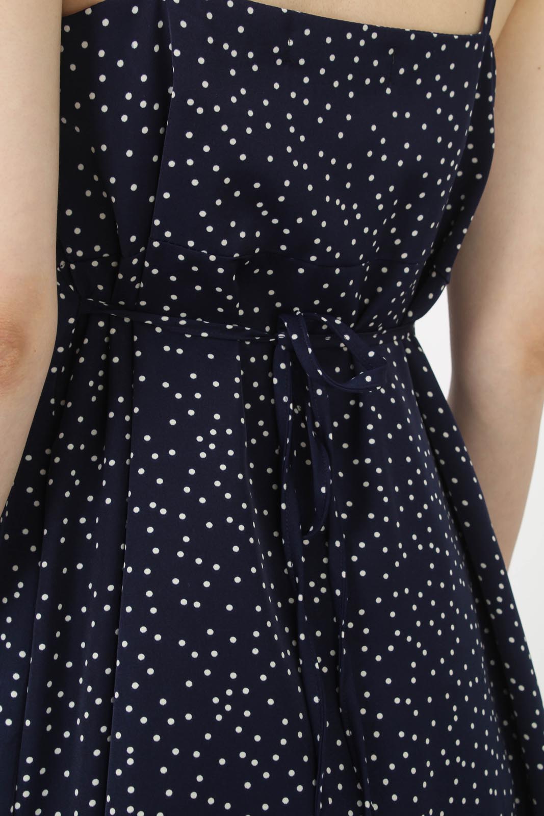 Navy and white polka dot thin strap midi dress_5