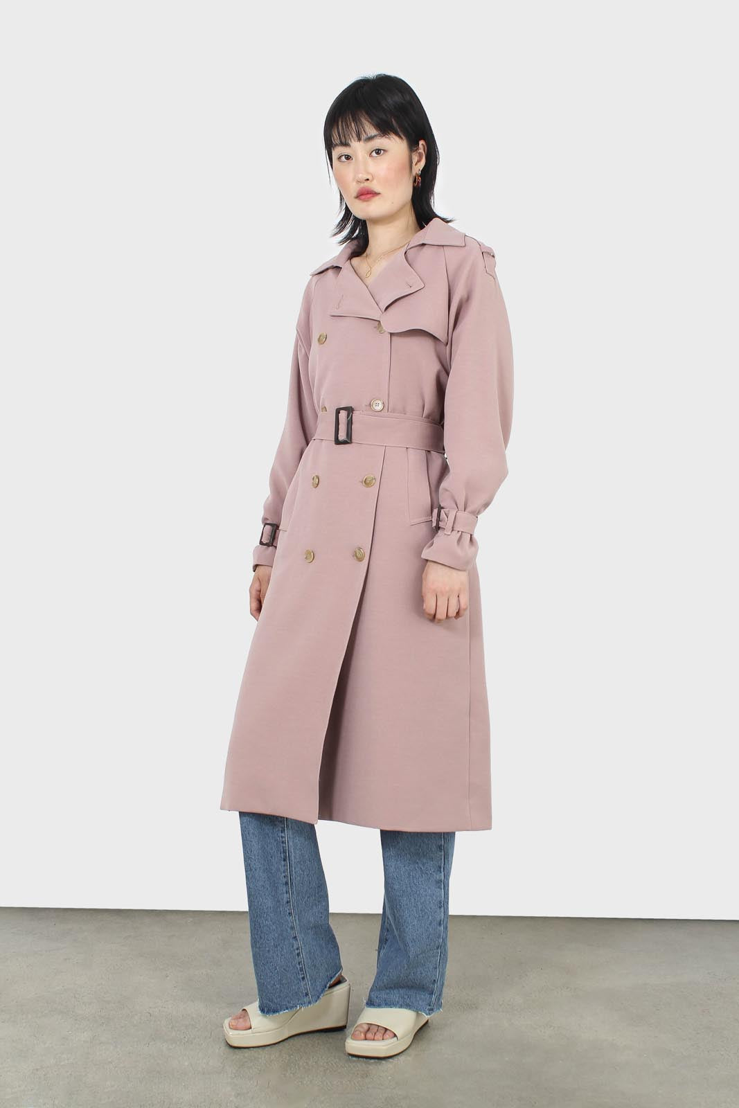 Pale pink double breasted trench coat_1
