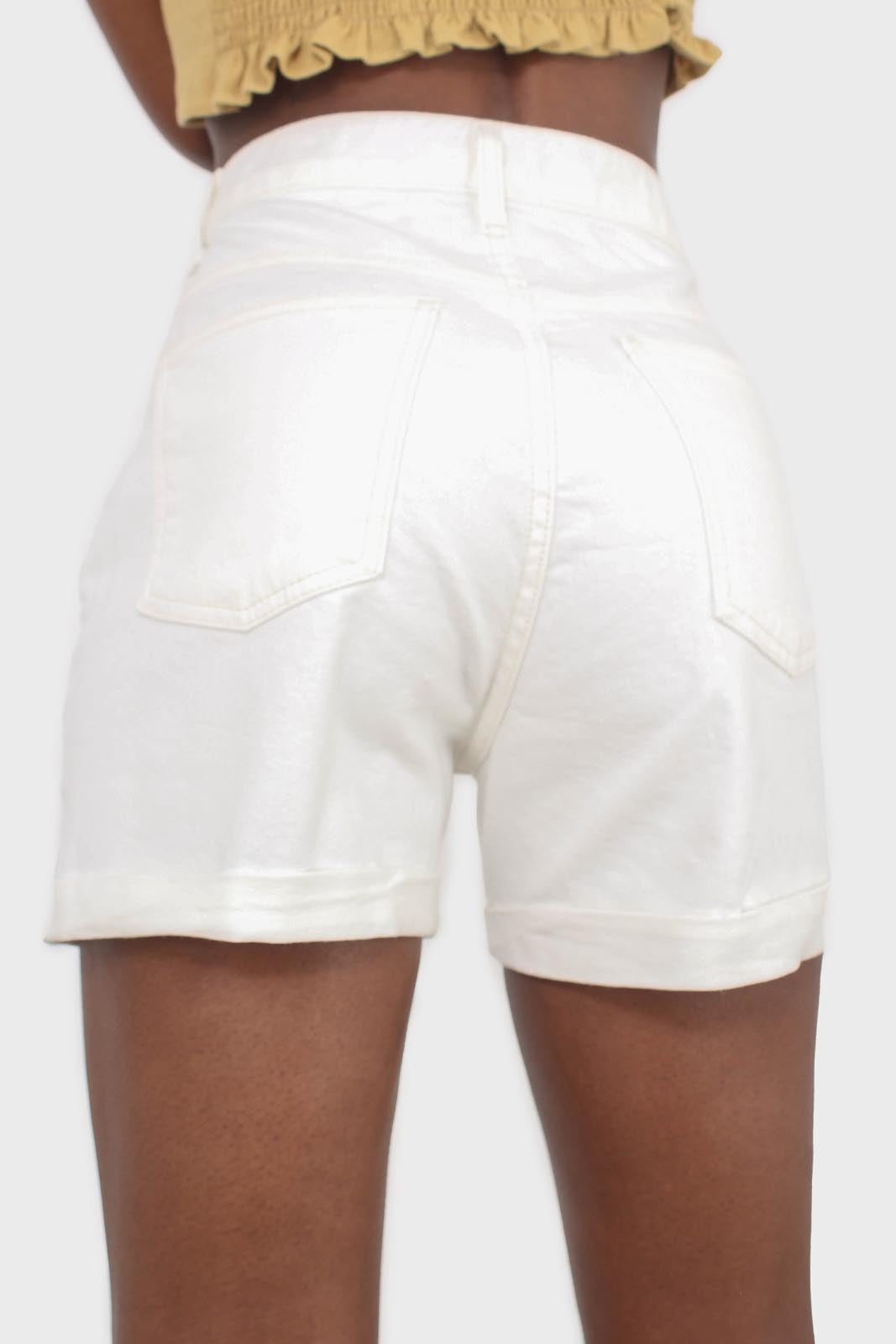 White denim rolled up shorts_5
