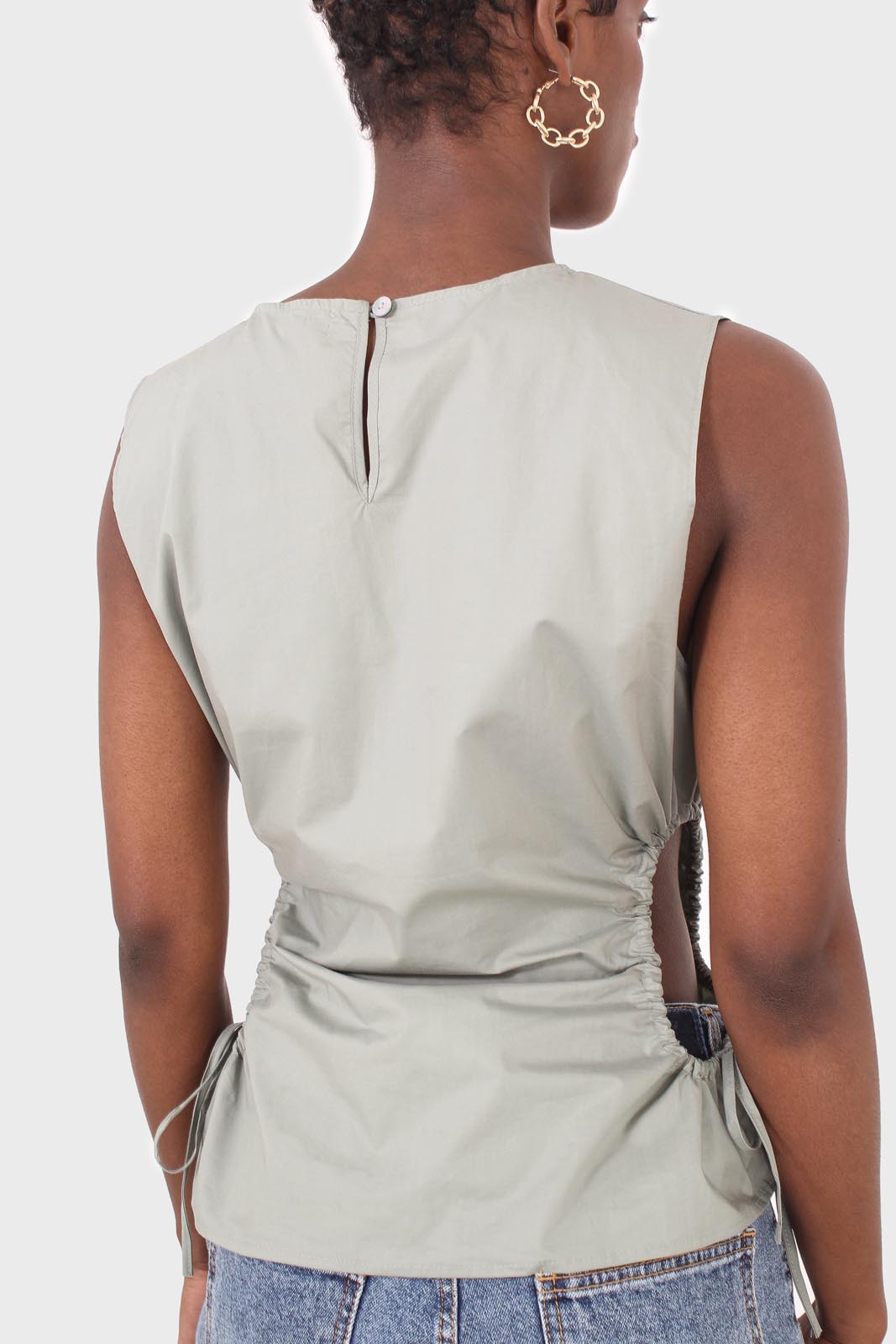 Mint ruched cutout sleeveless blouse_8