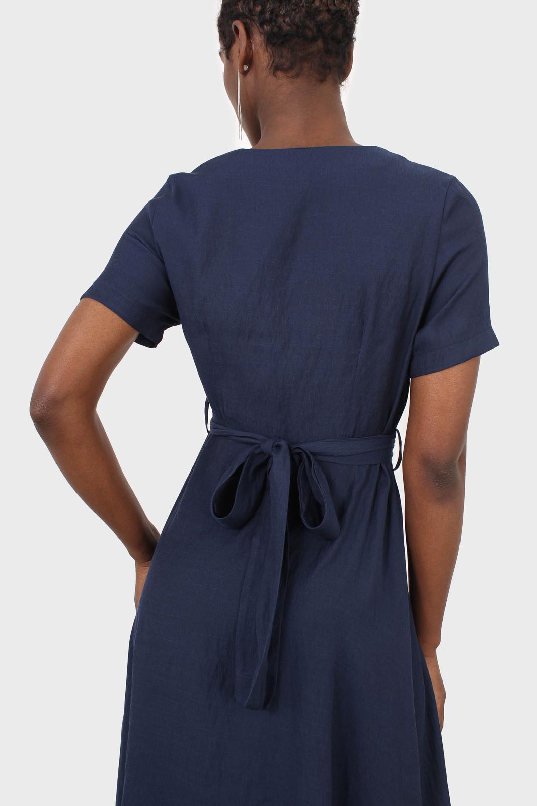 Navy button front tailored midi dress_4