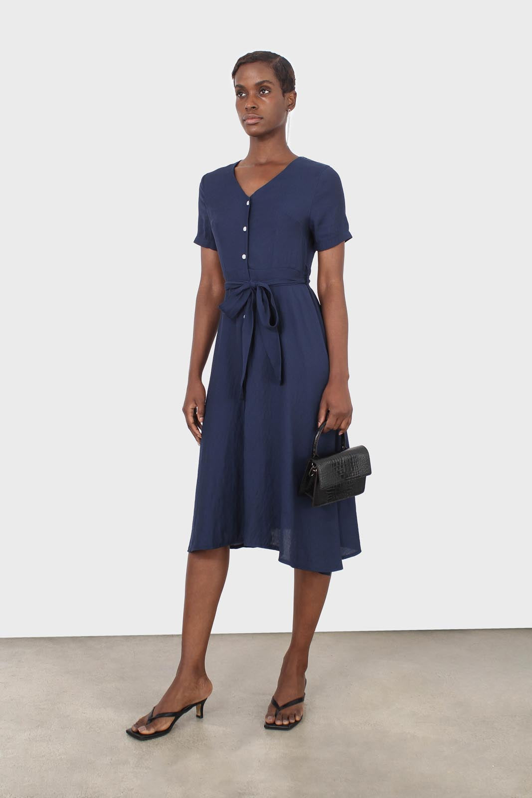 Navy button front tailored midi dress_1