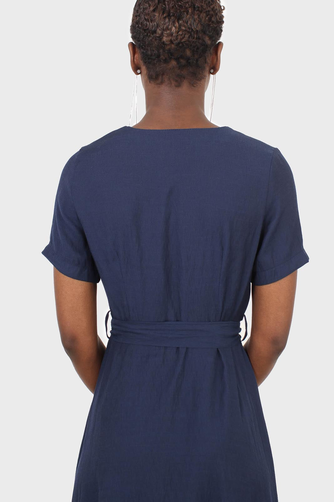 Navy button front tailored midi dress_7