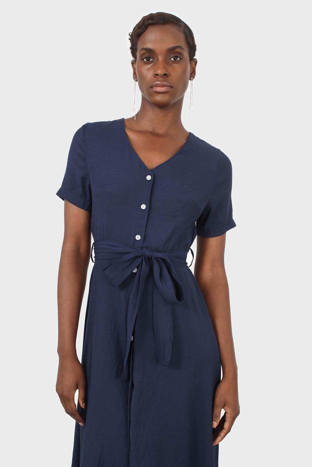 Navy button front tailored midi dress_5