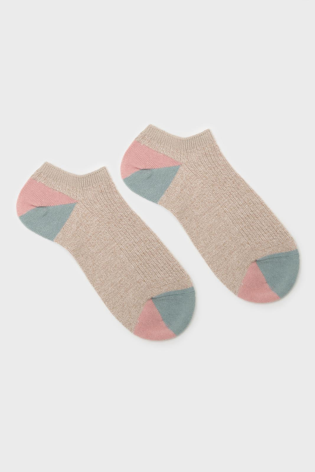 Beige flecked color block ankle socks_3