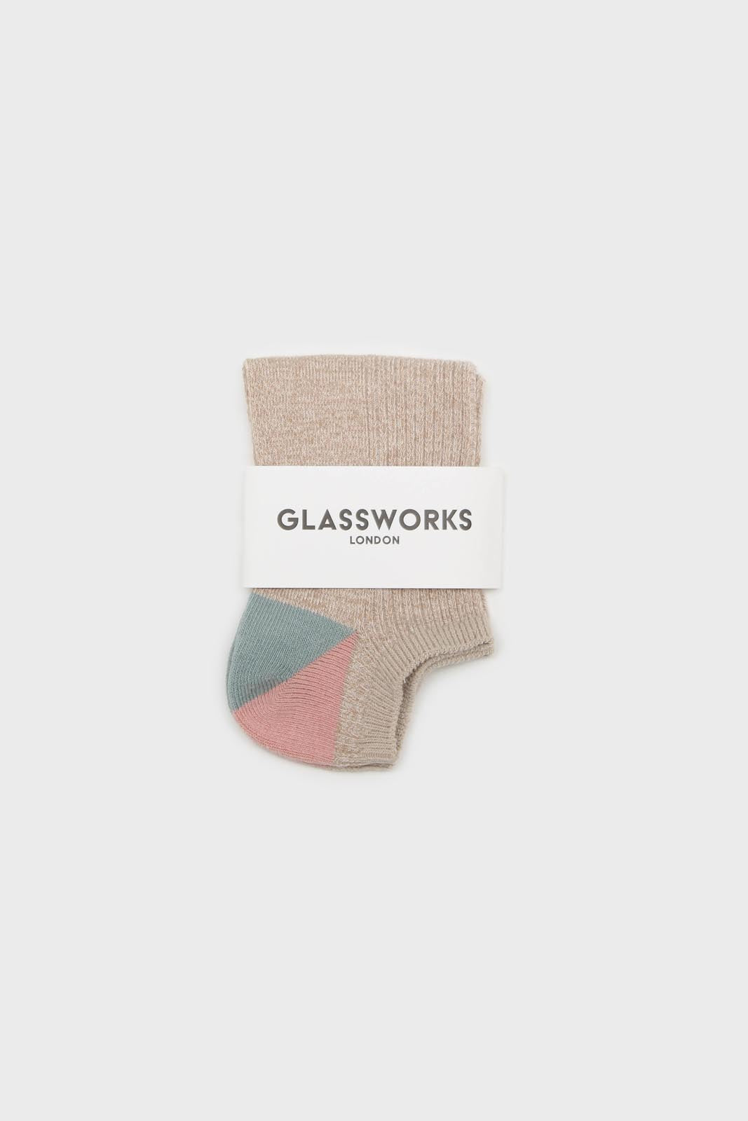 Beige flecked color block ankle socks_4