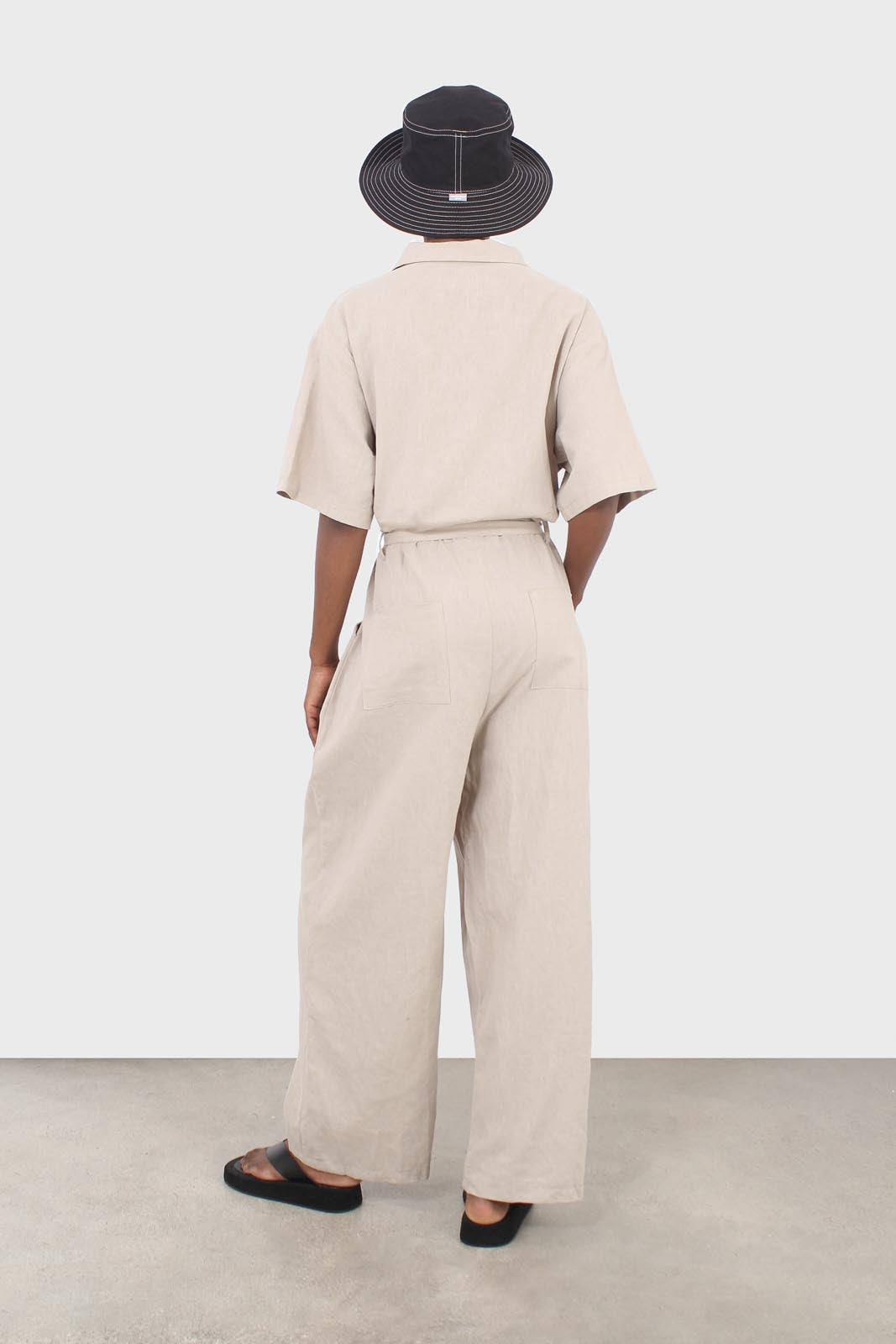 Oatmeal linen blend short sleeved boilersuit_5