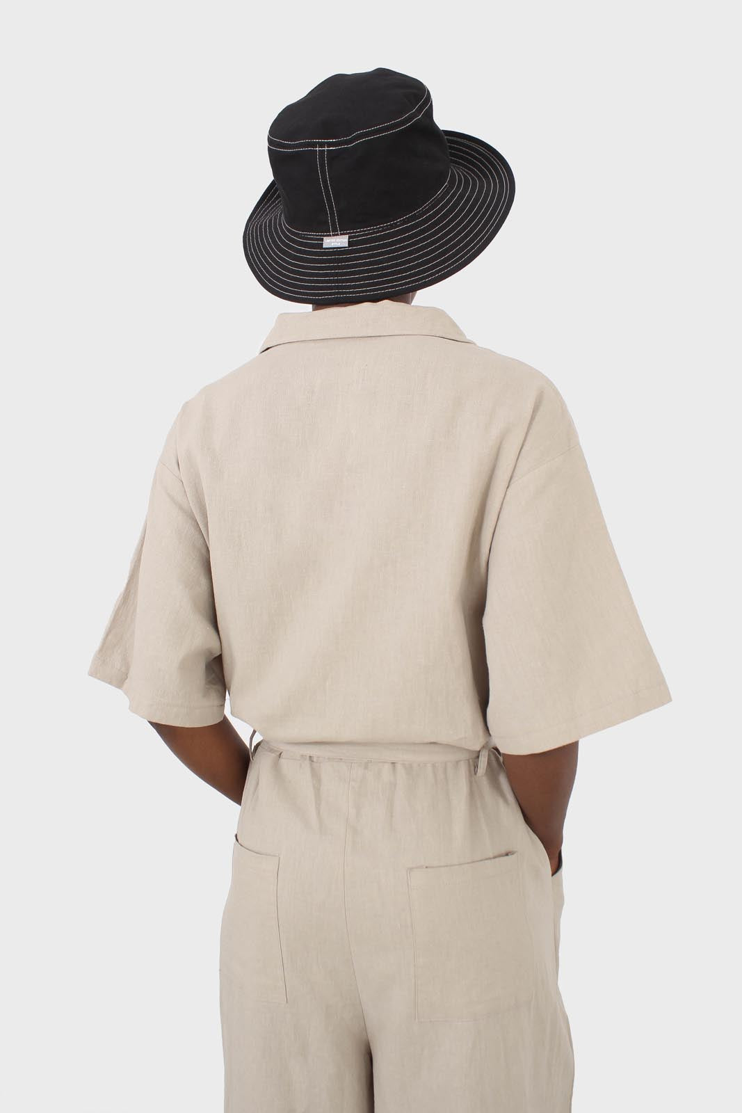 Oatmeal linen blend short sleeved boilersuit_3