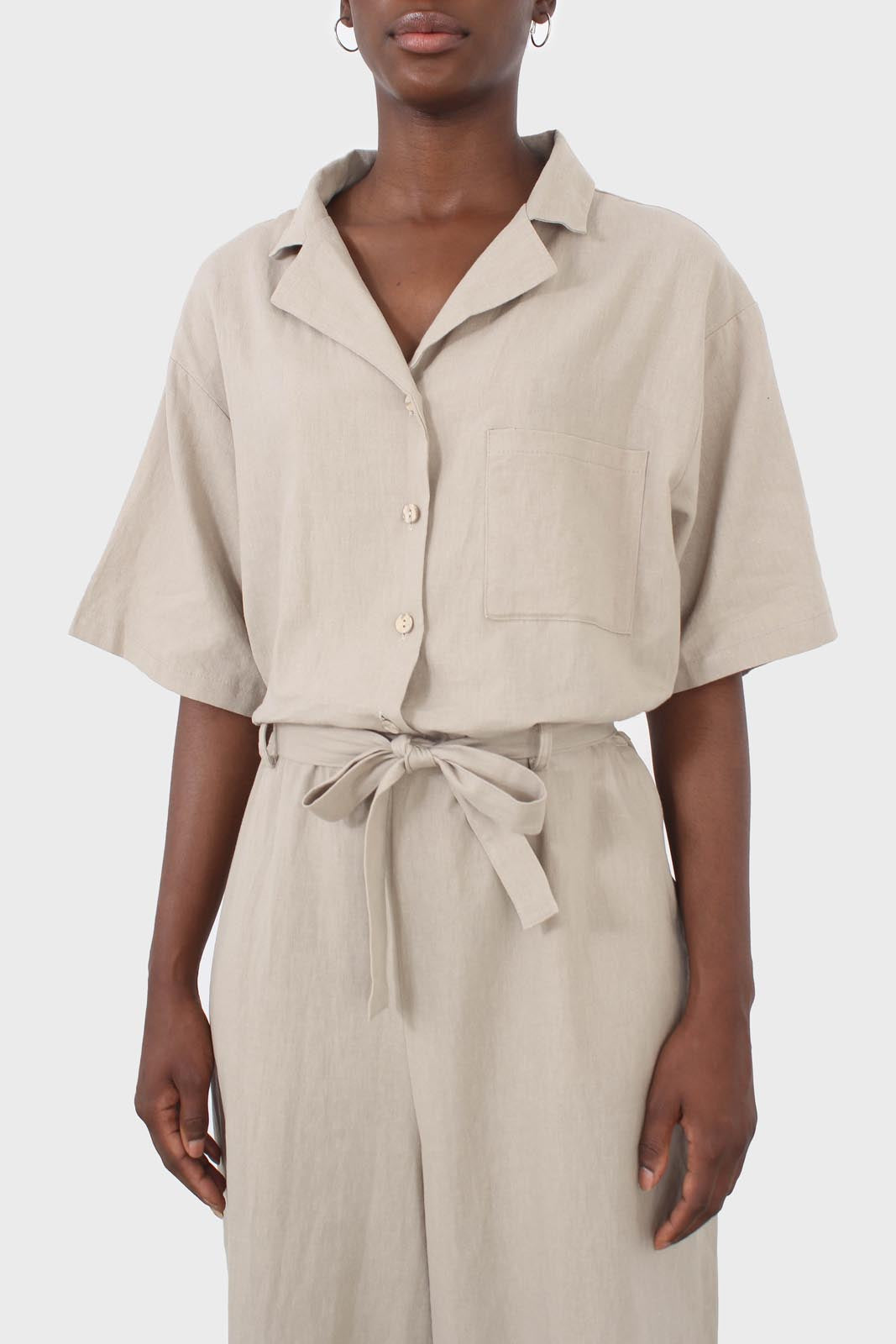 Oatmeal linen blend short sleeved boilersuit_6