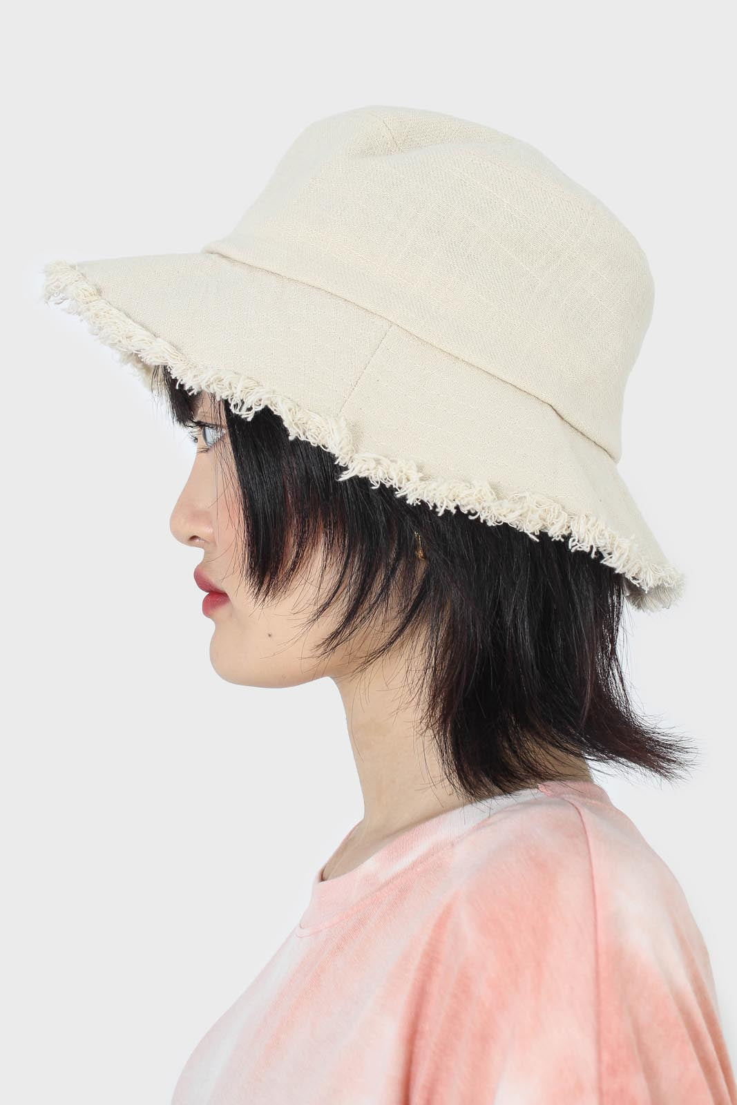 Oatmeal frayed edge bucket hat_2