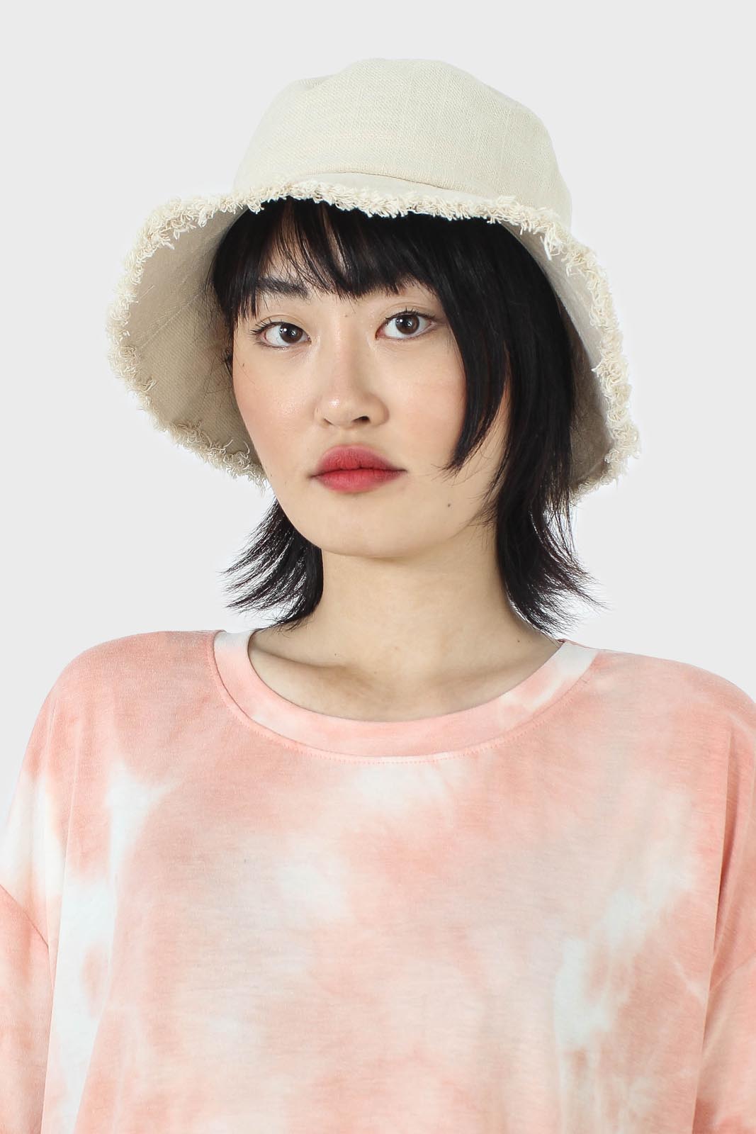 Oatmeal frayed edge bucket hat_5