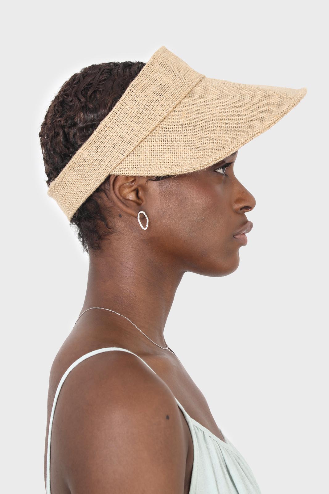 Beige woven sun visor_1
