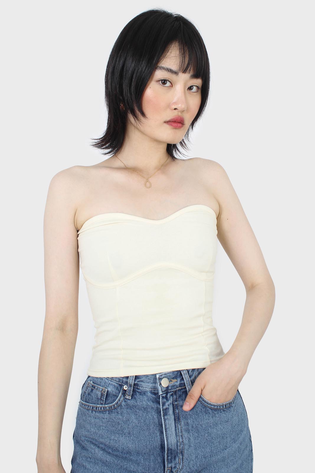 White bandeau strapless top_1