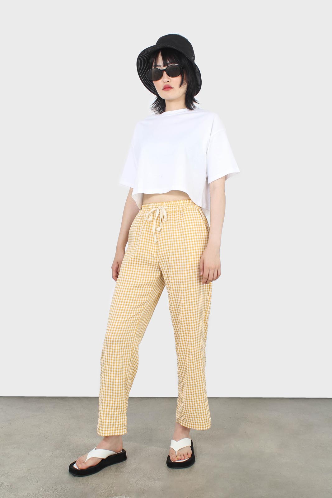 Mustard small gingham loose fit trousers_4