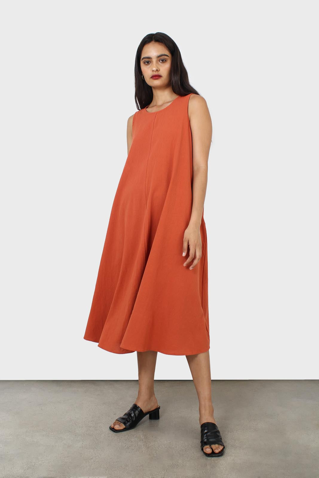 Rust orange tunic midi dress_7