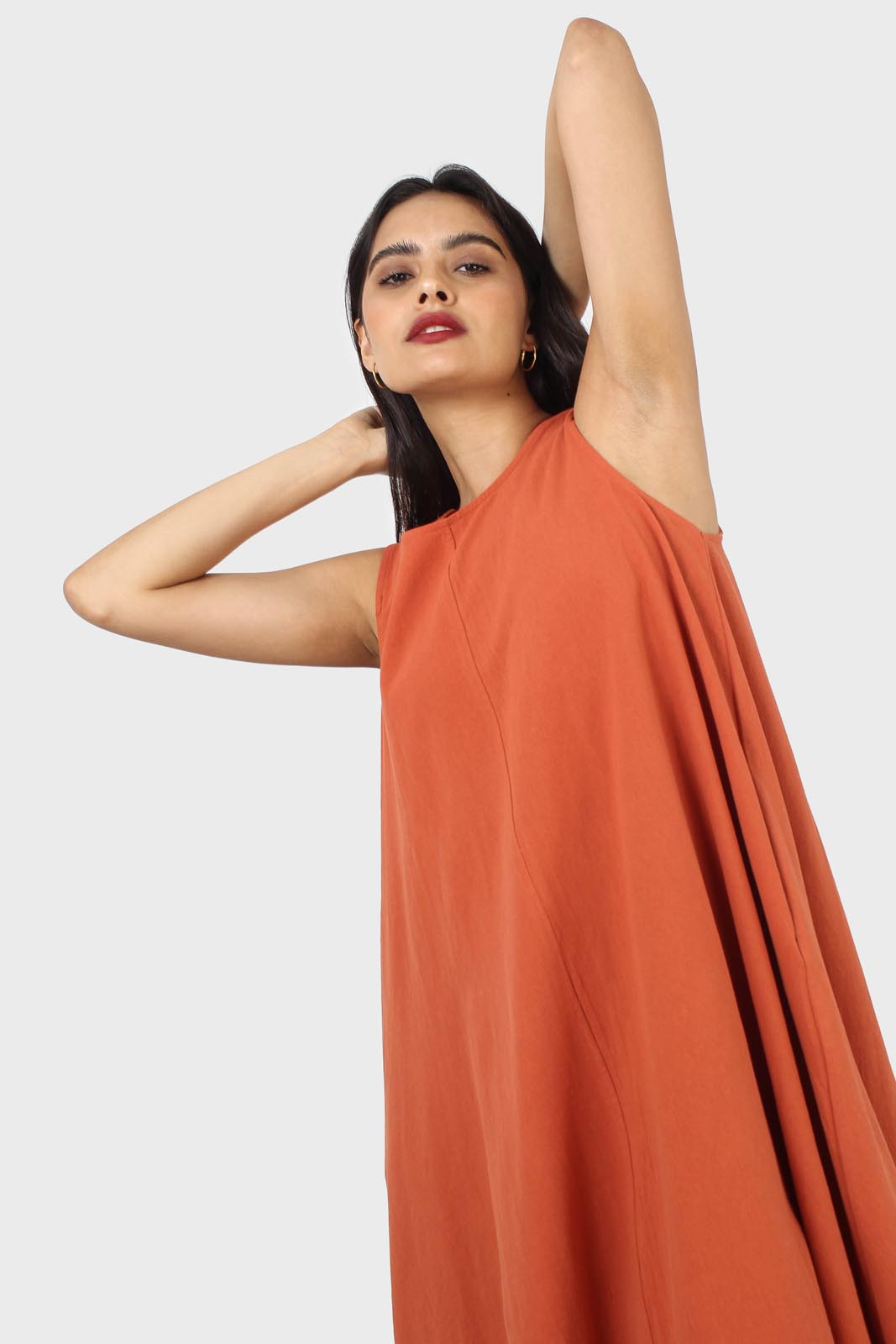 Rust orange tunic midi dress_5