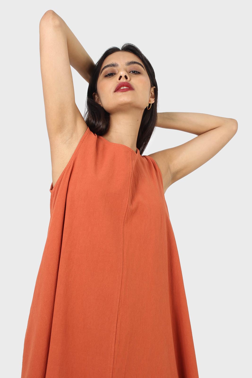 Rust orange tunic midi dress_12