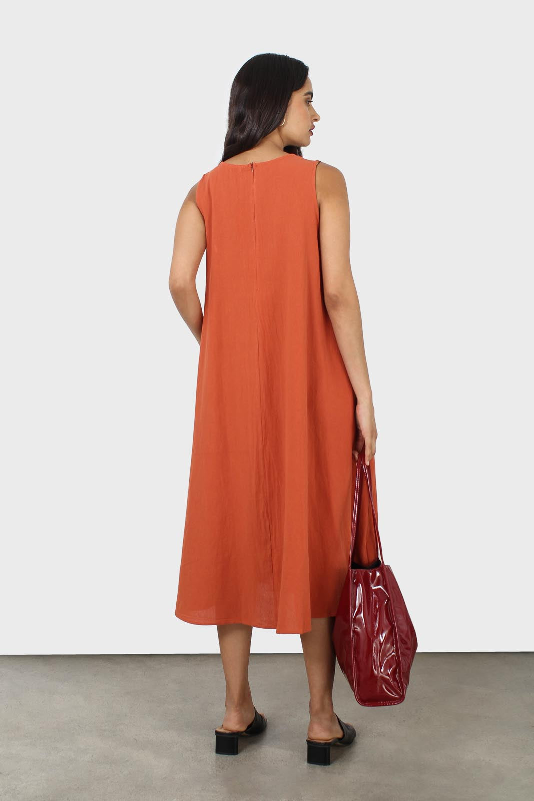 Rust orange tunic midi dress_4
