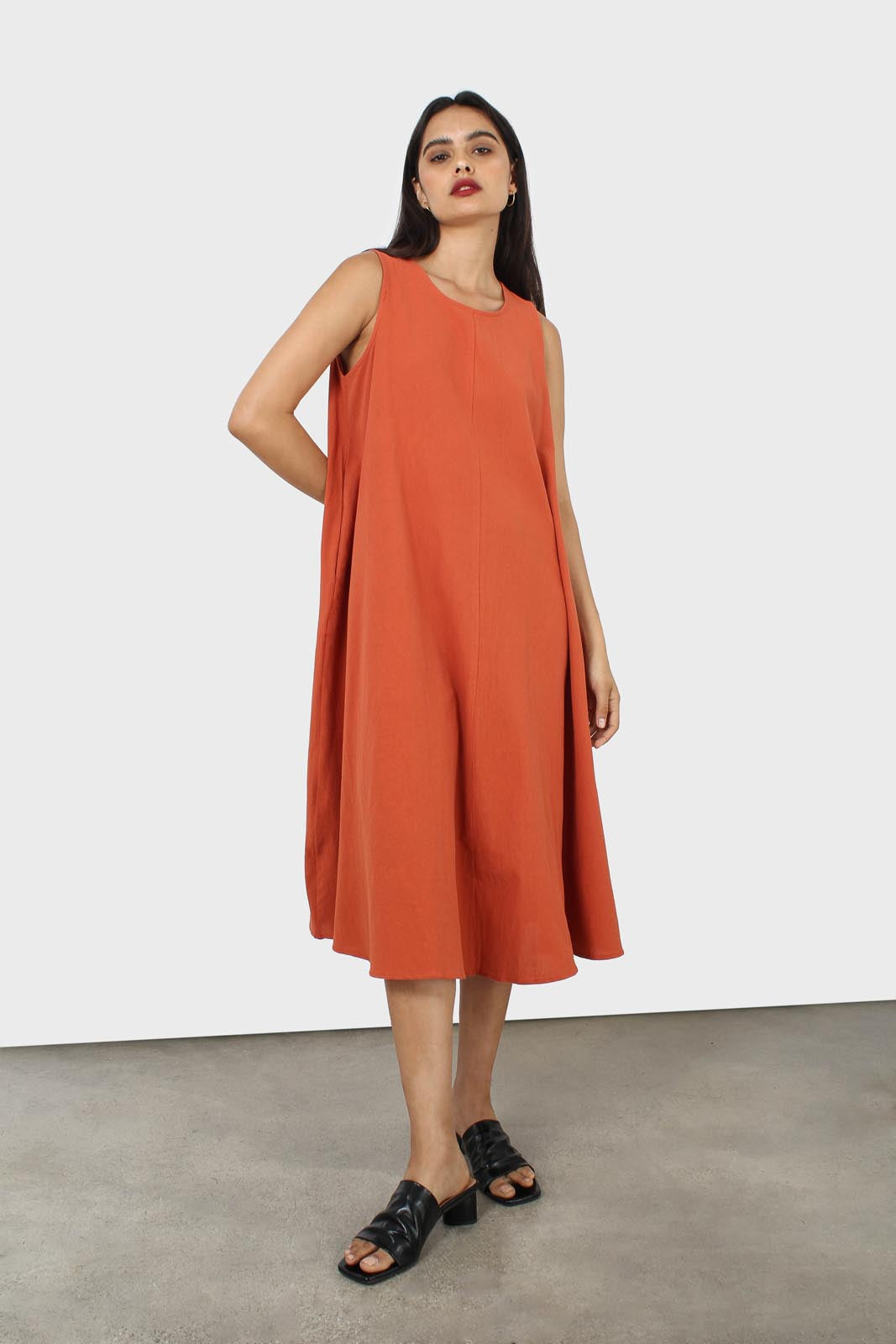 Rust orange tunic midi dress_8