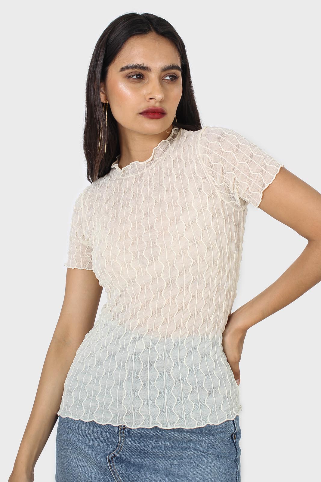 Ivory wave patterned semi sheer top_7