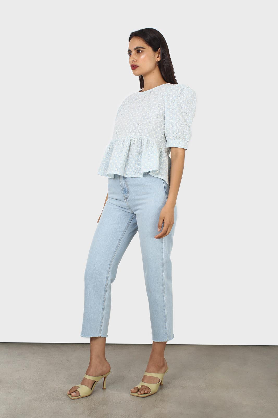 Pale blue eyelet puff sleeved open back blouse_2
